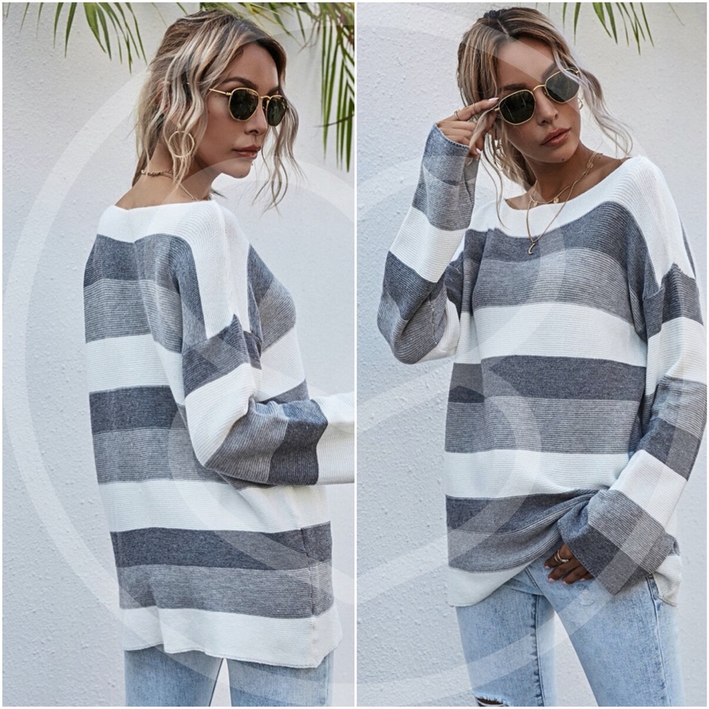 color block off shoulder knit sweater - Picture 3 of 3